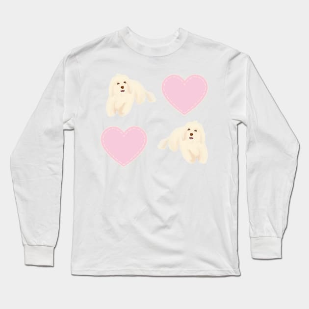 Fluffy Maltipoo Pattern Long Sleeve T-Shirt by PatternbyNOK